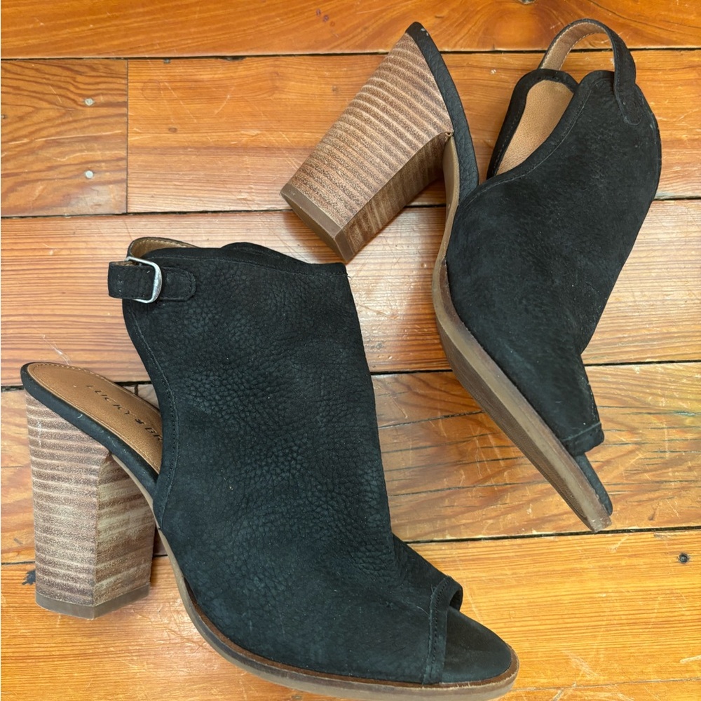 Lucky Brand Black Peep-Toe Block Heel Sandals Size 7.5